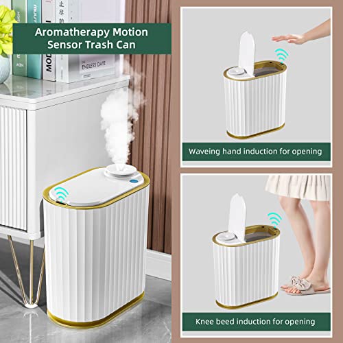 MOPUP Small Trash Can with Lid for Bathroom, Smart Trash Bin with Essential Oil Diffuser, 7L Little Automatic Sensor Garbage Can for Desk, Bedroom, Office, Makeup, No Batteries, No Oil Include