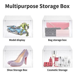 Yukui LLc Large Clear Shoe Boxes Stackable,6 Pack Hard Plastic Shoe Storage Boxes with Magnetic Door,Drop Front Shoe Organizer Containers,Shoe Case Sneakers Storage Fit US Size 12 Clear