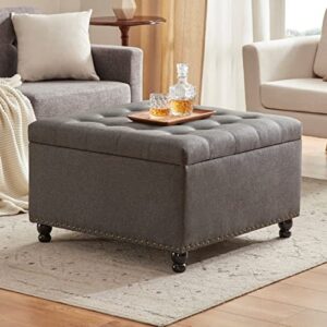 tbfit large square storage ottoman bench, tufted upholstered coffee table with storage, oversized storage ottomans toy box footrest for living room, dark grey