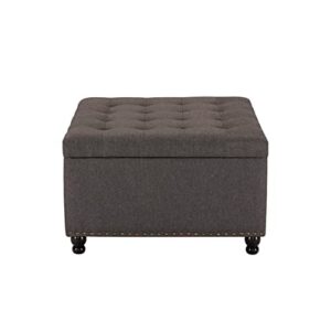 Tbfit Large Square Storage Ottoman Bench, Tufted Upholstered Coffee Table with Storage, Oversized Storage Ottomans Toy Box Footrest for Living Room, Dark Grey