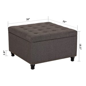 Tbfit Large Square Storage Ottoman Bench, Tufted Upholstered Coffee Table with Storage, Oversized Storage Ottomans Toy Box Footrest for Living Room, Dark Grey