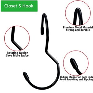 12 Pack Purse Hangers for Closet,Unique Twisted Purse Hooks,Black Closet Rod S Hooks for Hanging Bags,Jeans,Purses,Bag Hooks with Rubber Stopper