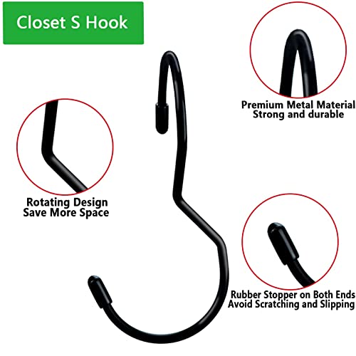 12 Pack Purse Hangers for Closet,Unique Twisted Purse Hooks,Black Closet Rod S Hooks for Hanging Bags,Jeans,Purses,Bag Hooks with Rubber Stopper