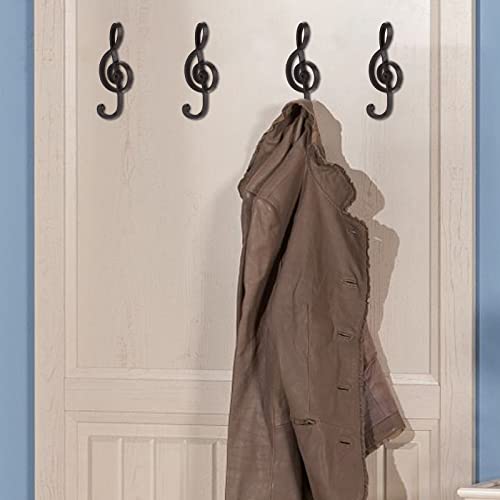 JUXYES Pack of 4 Musical Note Vintage Wall Decorative Hook with Screws, Cast Iron Heavy Duty Wall Garage Hook Music Treble Note Retro Wall Hanger Hook for Robes, Towels, Coats, Bags and Cloths