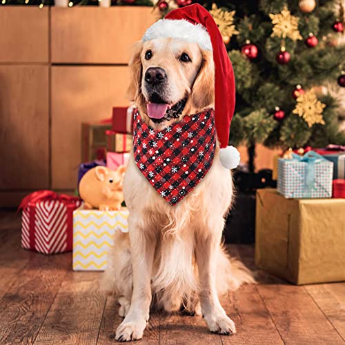 Malier 2 Pack Dog Bandana Christmas Classic Plaid Snowflake Pet Scarf Triangle Bibs Kerchief Set Pet Costume Accessories Decoration for Small Medium Large Dogs Cats Pets (Large, Red + Red)