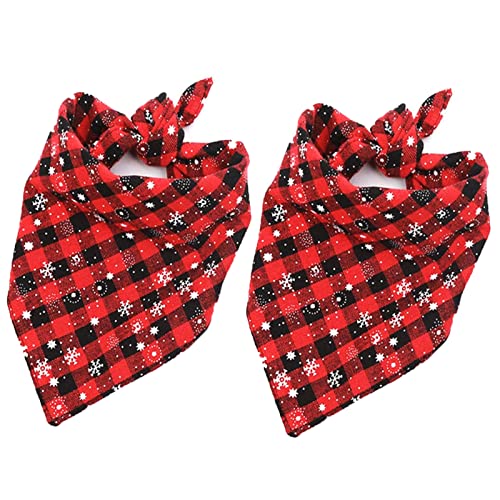 Malier 2 Pack Dog Bandana Christmas Classic Plaid Snowflake Pet Scarf Triangle Bibs Kerchief Set Pet Costume Accessories Decoration for Small Medium Large Dogs Cats Pets (Large, Red + Red)