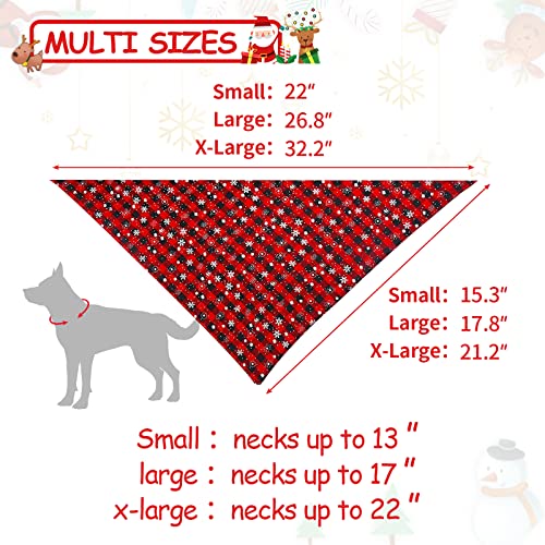 Malier 2 Pack Dog Bandana Christmas Classic Plaid Snowflake Pet Scarf Triangle Bibs Kerchief Set Pet Costume Accessories Decoration for Small Medium Large Dogs Cats Pets (Large, Red + Red)