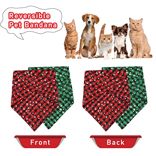 Malier 2 Pack Dog Bandana Christmas Classic Plaid Snowflake Pet Scarf Triangle Bibs Kerchief Set Pet Costume Accessories Decoration for Small Medium Large Dogs Cats Pets (Large, Red + Red)