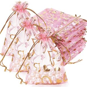 hikkcos 100pcs valentine's day organza bags love heart gift bag jewelry packaging pouch drawstring bag wedding favors bag for valentine's day wedding party