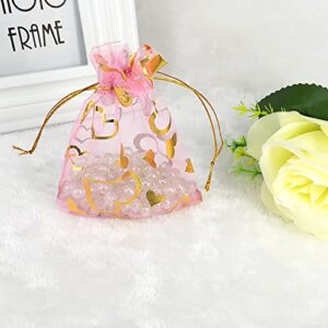 Hikkcos 100PCS Valentine's Day Organza Bags Love Heart Gift Bag Jewelry Packaging Pouch Drawstring Bag Wedding Favors Bag for Valentine's Day Wedding Party