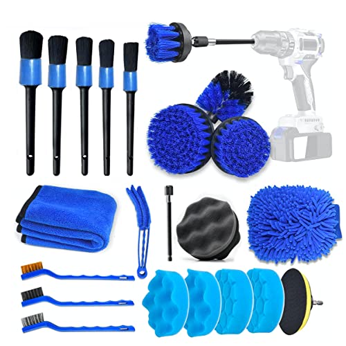 22Pcs Car Detailing Brush Set, Car Detailing Kit, Auto Detailing Drill Brush Set, Car Buffing Sponge Pads Kit, Car Wash Kit, Car Accessories, Cleaning Tools for Wheels Interior Exterior Dashboard