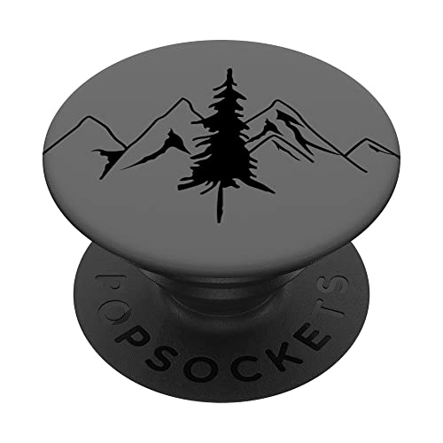 Pine Tree Mountain Scene Black Forest Pattern for Women Men PopSockets Swappable PopGrip