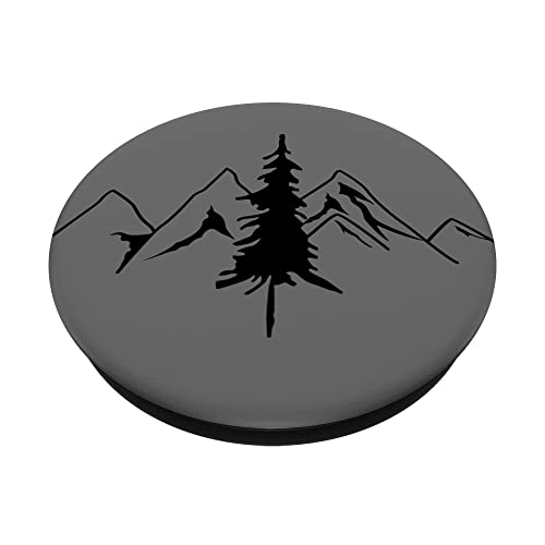 Pine Tree Mountain Scene Black Forest Pattern for Women Men PopSockets Swappable PopGrip