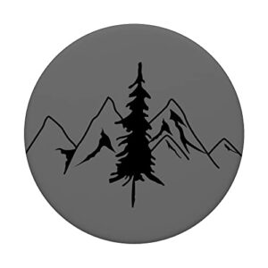 Pine Tree Mountain Scene Black Forest Pattern for Women Men PopSockets Swappable PopGrip