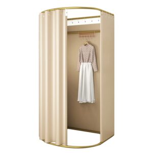 clothing store fitting room with shading curtain, portable temporary mobile privacy protection dressing room, foldable mall simple changing room and display rack, 200x100x95cm (beige)