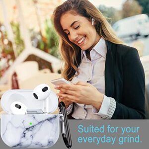 Marble Airpods 3 Case 2021 - YOMPLOW Protective Hard Case Cover Skin Portable Shockproof Women Girls with Keychain for Apple Airpod 3rd Generation Charging Case - White Marble