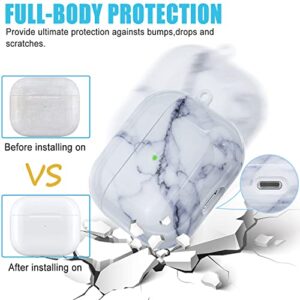 Marble Airpods 3 Case 2021 - YOMPLOW Protective Hard Case Cover Skin Portable Shockproof Women Girls with Keychain for Apple Airpod 3rd Generation Charging Case - White Marble