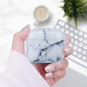 Marble Airpods 3 Case 2021 - YOMPLOW Protective Hard Case Cover Skin Portable Shockproof Women Girls with Keychain for Apple Airpod 3rd Generation Charging Case - White Marble