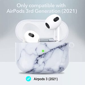 Marble Airpods 3 Case 2021 - YOMPLOW Protective Hard Case Cover Skin Portable Shockproof Women Girls with Keychain for Apple Airpod 3rd Generation Charging Case - White Marble