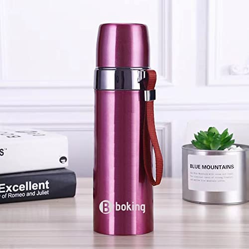 boking Hot water bottle cup thermos bottle coffee bottle stainless steel cup heating or warming ,500ml (rose Red)