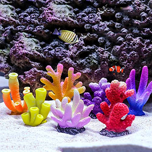 BLLREMIPSUR 6Pcs Mini Coral Decor Fish Tank, Multicolor Artificial Ocean Coral Reef Ornaments for Aquarium Decorations