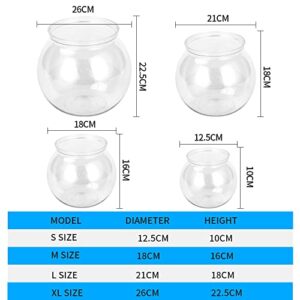 Mini Fish Tank,Classic Drum Style Fish Bowl Transparent Plastic Round Bowl Aquarium 360° View of Aquarium Centerpiece or Terrarium(L)