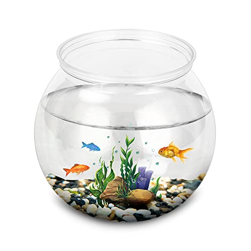 Mini Fish Tank,Classic Drum Style Fish Bowl Transparent Plastic Round Bowl Aquarium 360° View of Aquarium Centerpiece or Terrarium(L)