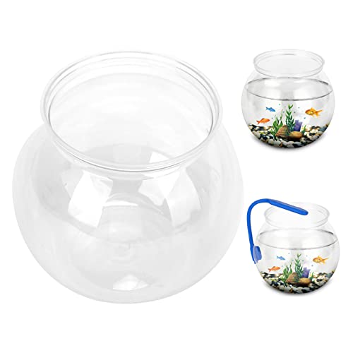 Mini Fish Tank,Classic Drum Style Fish Bowl Transparent Plastic Round Bowl Aquarium 360° View of Aquarium Centerpiece or Terrarium(L)