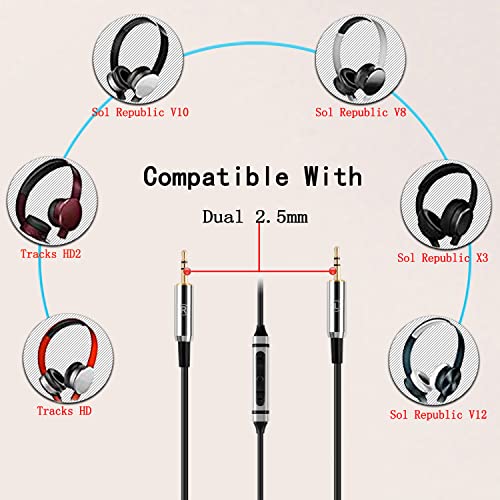 Audio Replacement cable Compatible for Sol Republic Master Tracks HD,Tracks HD2,Sol Republic V10 V12,Sol Republic X3 Headphones, in-line Mic Control Headphone Cord Works on iOS/Android/Xiaomi(4.6ft)