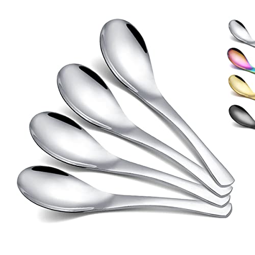 Kyraton Soup Spoons 4 Pieces, Stainless Steel Thick Heavy Weight Table Spoons, Asian Chinese Japanese Spoon Set for Cereal Ramen Dishwasher Safe