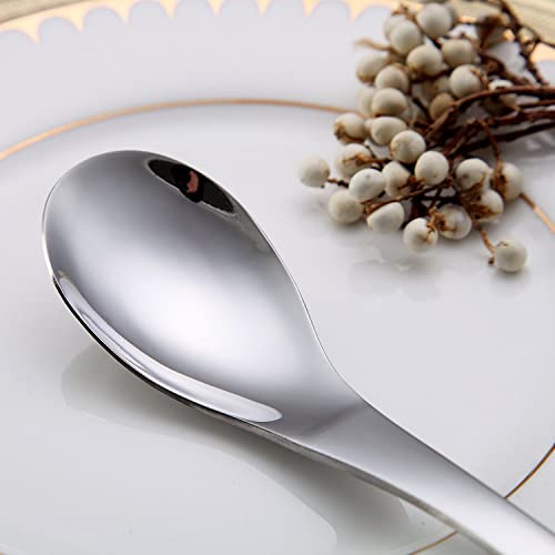 Kyraton Soup Spoons 4 Pieces, Stainless Steel Thick Heavy Weight Table Spoons, Asian Chinese Japanese Spoon Set for Cereal Ramen Dishwasher Safe