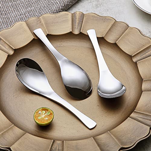 Kyraton Soup Spoons 4 Pieces, Stainless Steel Thick Heavy Weight Table Spoons, Asian Chinese Japanese Spoon Set for Cereal Ramen Dishwasher Safe