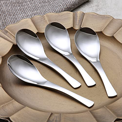 Kyraton Soup Spoons 4 Pieces, Stainless Steel Thick Heavy Weight Table Spoons, Asian Chinese Japanese Spoon Set for Cereal Ramen Dishwasher Safe