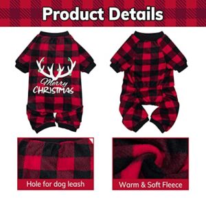ASENKU Thermal Fleece Dog Christmas Pajamas, Red Black Plaid Doggie Onesies Puppy Xmas Jumpsuits for Small Breeds Dogs (Red, M