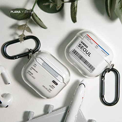 PLANA Airpods 3 Case Clear TPU Airplane Ticket Series for Airpods 3rd Generation, with Carabiner, Durable Full Body Protection (Seoul)