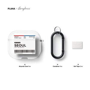 PLANA Airpods 3 Case Clear TPU Airplane Ticket Series for Airpods 3rd Generation, with Carabiner, Durable Full Body Protection (Seoul)