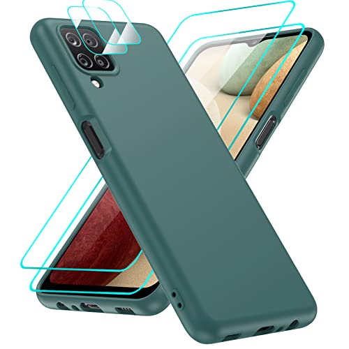 LeYi for Samsung Galaxy A12 Case, Samsung A12 Case with [2 Pack] Tempered Glass Screen Protector & Camera Lens Protector, Liquid Silicone Soft Microfiber Liner Cover Case for Galaxy A12, Green