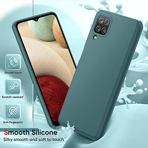 LeYi for Samsung Galaxy A12 Case, Samsung A12 Case with [2 Pack] Tempered Glass Screen Protector & Camera Lens Protector, Liquid Silicone Soft Microfiber Liner Cover Case for Galaxy A12, Green