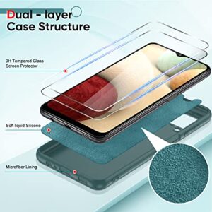 LeYi for Samsung Galaxy A12 Case, Samsung A12 Case with [2 Pack] Tempered Glass Screen Protector & Camera Lens Protector, Liquid Silicone Soft Microfiber Liner Cover Case for Galaxy A12, Green