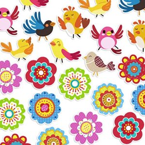 120 Pieces Classroom Bulletin Board Decor and Flowers Cut Outs Colorful Birds Cut Outs Multicolor Bird Cutouts Bulletin Board Decorations for Classroom Preschool Party Birthday Decor Supply