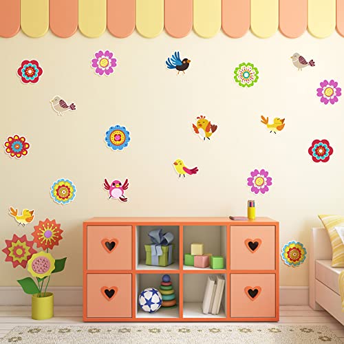 120 Pieces Classroom Bulletin Board Decor and Flowers Cut Outs Colorful Birds Cut Outs Multicolor Bird Cutouts Bulletin Board Decorations for Classroom Preschool Party Birthday Decor Supply