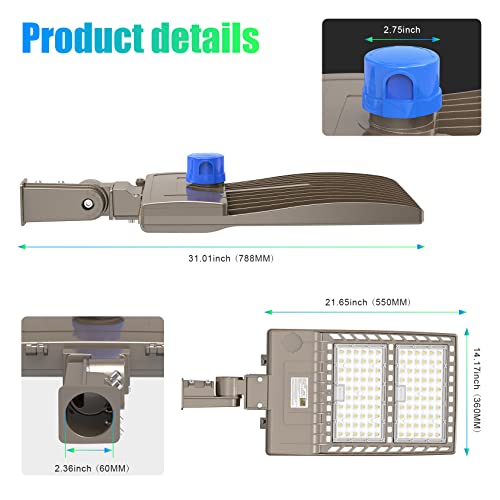 320W 480V LED Shoebox Parking Lot Light Dusk to Dawn Photocell Slip Fitter 44800LM 5000K Outdoor LED Pole Lights UL DLC IP65 Commercial Street Area Lighting Shorting Cap 1200W MH HID HPS Replacement