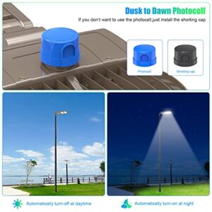 320W 480V LED Shoebox Parking Lot Light Dusk to Dawn Photocell Slip Fitter 44800LM 5000K Outdoor LED Pole Lights UL DLC IP65 Commercial Street Area Lighting Shorting Cap 1200W MH HID HPS Replacement