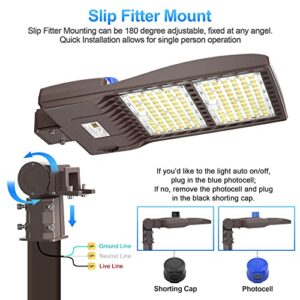 320W 480V LED Shoebox Parking Lot Light Dusk to Dawn Photocell Slip Fitter 44800LM 5000K Outdoor LED Pole Lights UL DLC IP65 Commercial Street Area Lighting Shorting Cap 1200W MH HID HPS Replacement