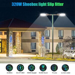 320W 480V LED Shoebox Parking Lot Light Dusk to Dawn Photocell Slip Fitter 44800LM 5000K Outdoor LED Pole Lights UL DLC IP65 Commercial Street Area Lighting Shorting Cap 1200W MH HID HPS Replacement