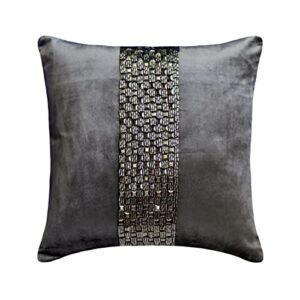 the homecentric euro sham, decorative grey 26"x26" (65x65 cm) cushion covers, velvet textured & beaded throw pillows for couch, solid color pattern modern style easter - argentine soot