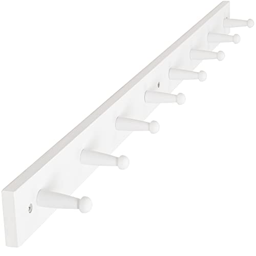 Dseap Long Wall Coat Rack with 8 Peg Hooks - 16-Inch Hole to Hole, Shaker-Style Wooden Wall Mounted Coat Hook Hanger for Coats Hats Towels Clothes, White