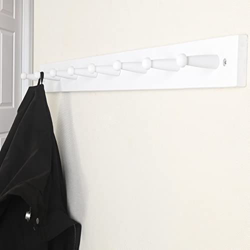 Dseap Long Wall Coat Rack with 8 Peg Hooks - 16-Inch Hole to Hole, Shaker-Style Wooden Wall Mounted Coat Hook Hanger for Coats Hats Towels Clothes, White