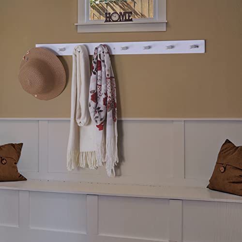 Dseap Long Wall Coat Rack with 8 Peg Hooks - 16-Inch Hole to Hole, Shaker-Style Wooden Wall Mounted Coat Hook Hanger for Coats Hats Towels Clothes, White