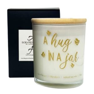 hug in a jar soy candle for loved ones. uplifting thoughtful healing gift for best friends.ideal valentine's day gift. birthday gift for mom, dad, sister, grandma (lime, bergamot & mandarin)